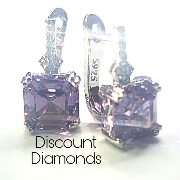 Purple Amethyst Leverback Earrings on 925 Sterling Silver Women's - Picture 1 of 6